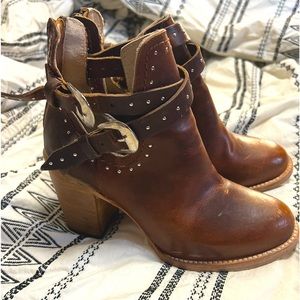 Freebird by Steven Cognac Brown Leather Boho Ankle Boots Booties 8